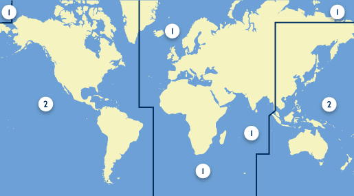 Map of the world with regions to select